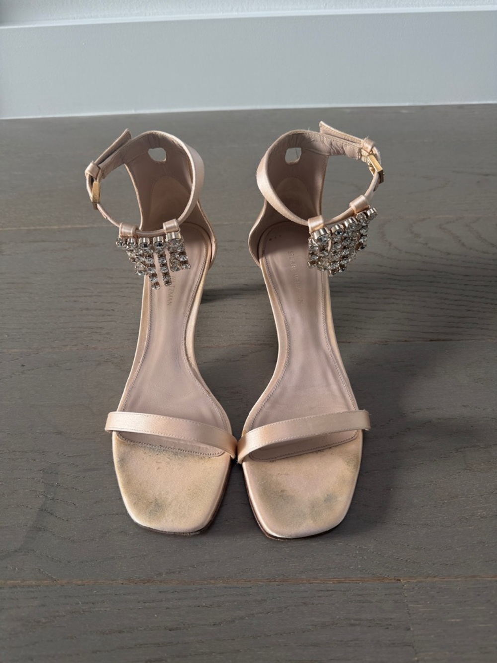 Stuart Weitzman Blush Crystal-Ankle Strap Heels